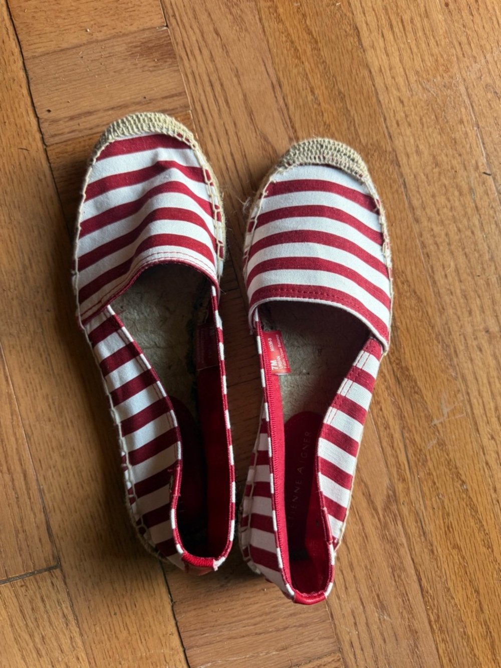 Etienne Aigner Striped Canvas Red & White Espadrille Flats - 7